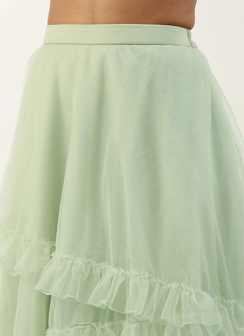 Green Embroidered N Net Asymmetrical Lehenga Set Party Wear 8 Green Embroidered N Net Asymmetrical Lehenga Set Party Wear - Image 6