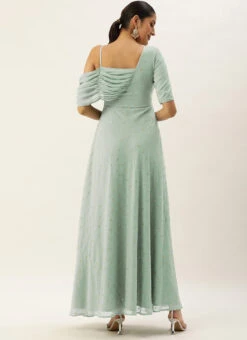 Green Embroidered One Shoulder Style Gown Party Wear -ZariGrace Shop Green Embroidered One Shoulder Style Gown IWBS02305134 b