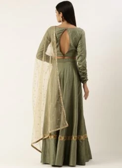 Green Foil Printed Jacket Style Lehenga Festive Wear -ZariGrace Shop Green Foil Printed Jacket Style Lehenga GHBS02209679 b