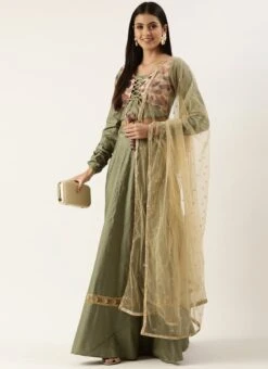 Green Foil Printed Jacket Style Lehenga Festive Wear -ZariGrace Shop Green Foil Printed Jacket Style Lehenga GHBS02209679 u