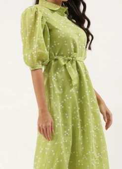Green Foil Printed Shirt Dress After Six Wear