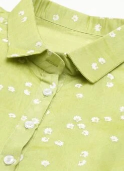 Green Foil Printed Shirt Dress After Six Wear -ZariGrace Shop Green Foil Printed Shirt Dress DRBS02205849 rrc1