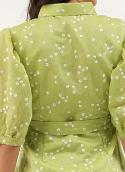 Green Foil Printed Shirt Dress After Six Wear -ZariGrace Shop Green Foil Printed Shirt Dress DRBS02205849 rrc3