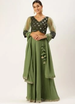 Green Gathered Sleeves Lehenga Festive Wear Wedding Wear -ZariGrace Shop Green Gathered Sleeves Lehenga GHBS02204743 u
