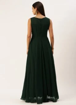 Green Georgette Embroidered Boat Neck Gown Party Wear -ZariGrace Shop Green Georgette Embroidered Boat Neck Gown IWBS02301685 b