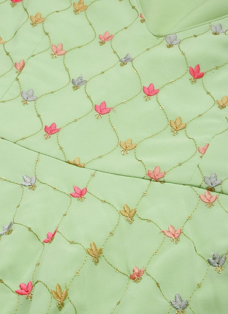 Green Georgette Embroidered Dress Party Wear 7 Green Georgette Embroidered Dress Party Wear - Image 5