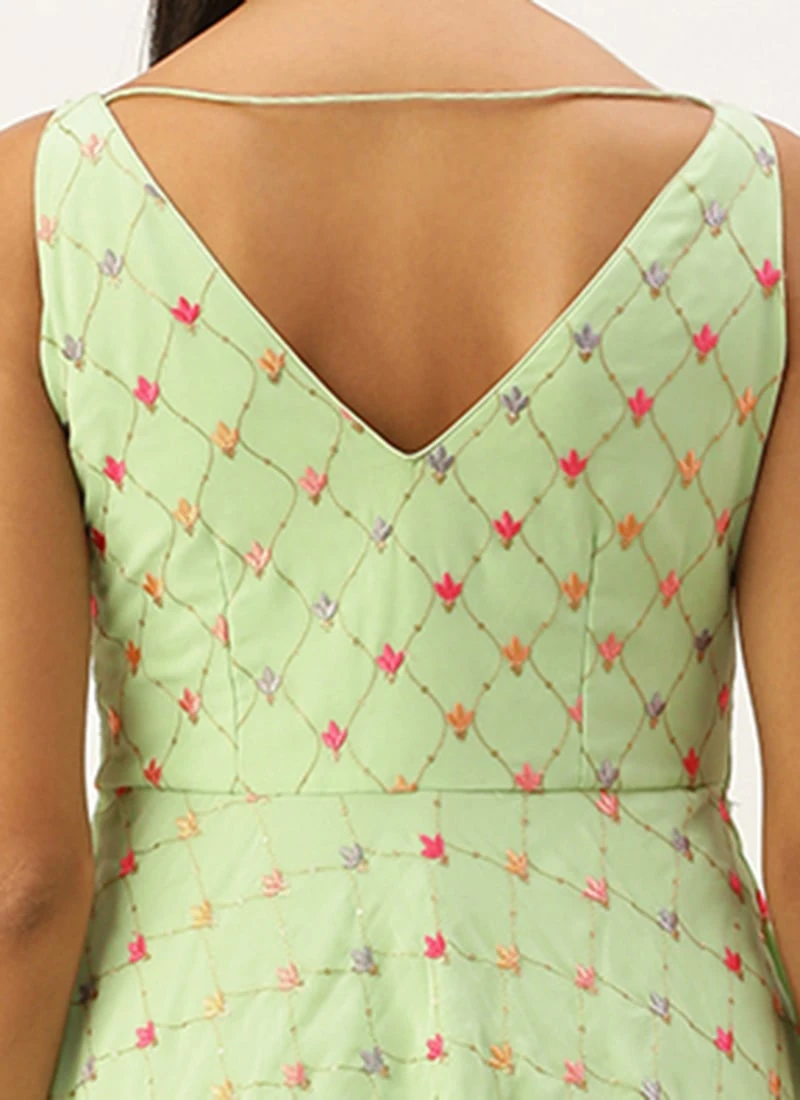 Green Georgette Embroidered Dress Party Wear 8 Green Georgette Embroidered Dress Party Wear - Image 6