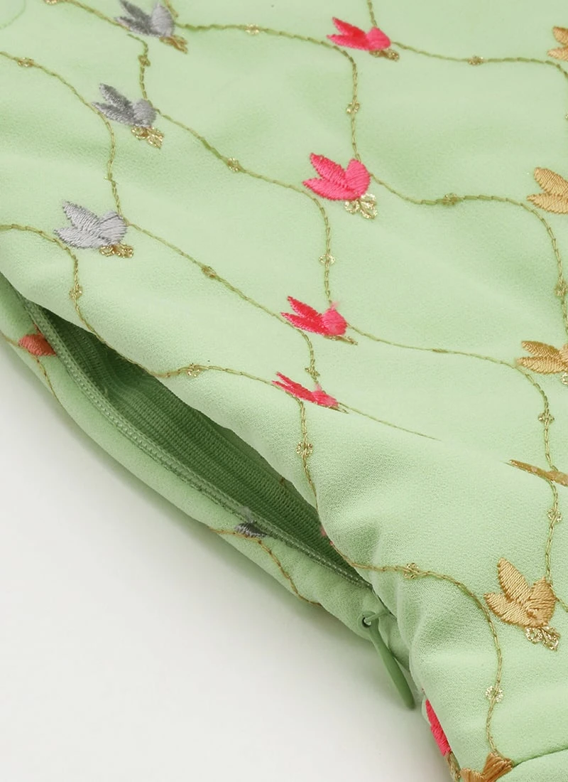 Green Georgette Embroidered Dress Party Wear 9 Green Georgette Embroidered Dress Party Wear - Image 7