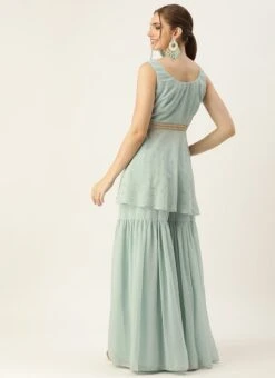 Bottom From Green Georgette Embroidered Gharara Set After Six Wear -ZariGrace Shop Green Georgette Embroidered Gharara Set KSBS02303647 b 1