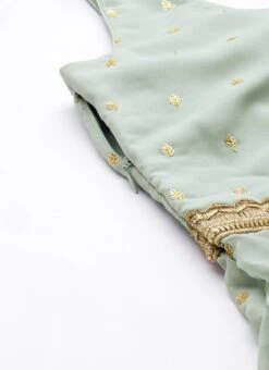 Bottom From Green Georgette Embroidered Gharara Set After Six Wear -ZariGrace Shop Green Georgette Embroidered Gharara Set KSBS02303647 rrc3 1