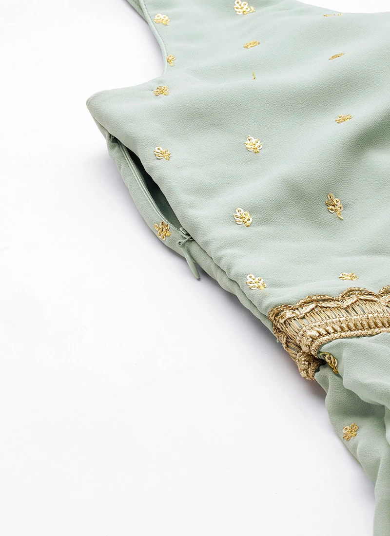 Top From Green Georgette Embroidered Gharara Set After Six Wear 9 Top From Green Georgette Embroidered Gharara Set After Six Wear - Image 7