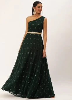 Green Georgette Embroidered Gown Festive Wear 12 Green Georgette Embroidered Gown Festive Wear -ZariGrace Shop Green Georgette Embroidered Gown IWBS02301055 u