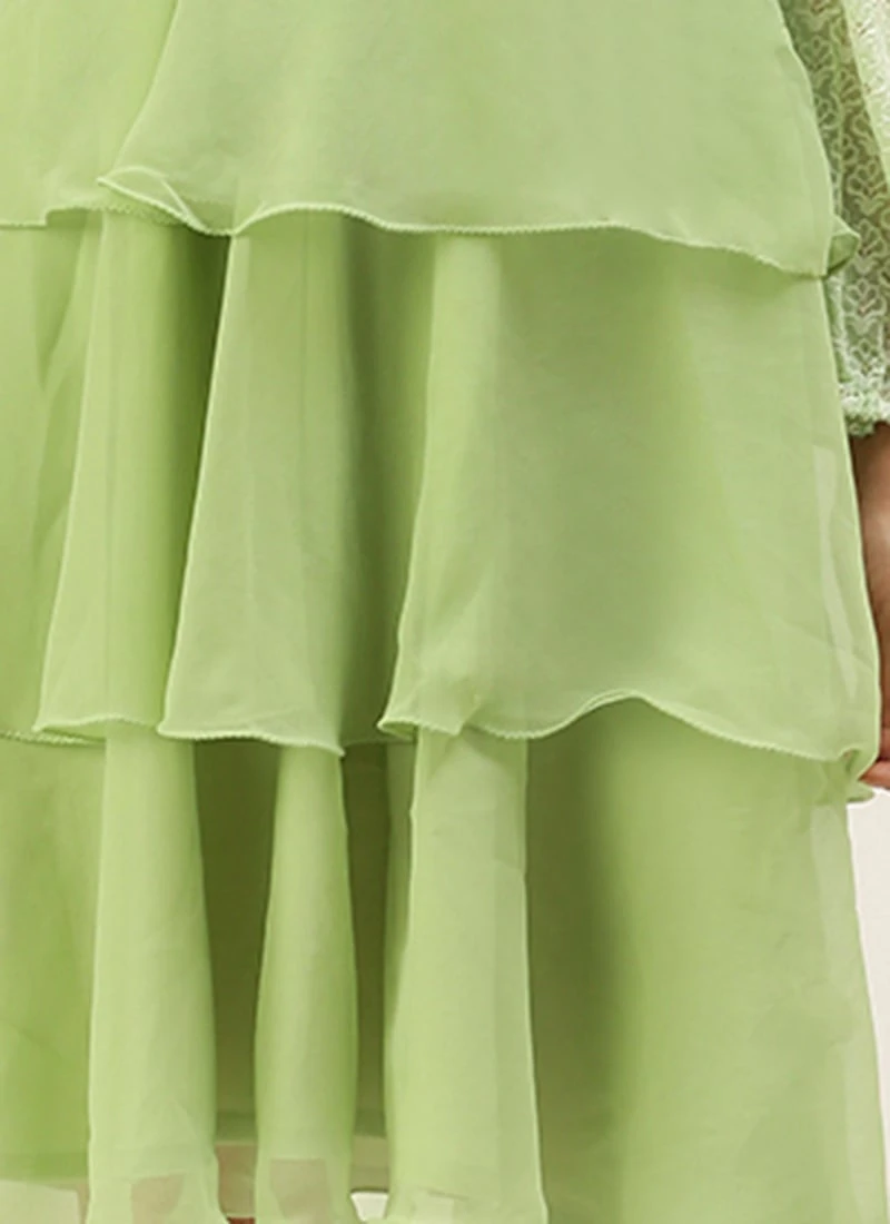 Green Georgette Embroidered Layered Dress Party Wear 9 Green Georgette Embroidered Layered Dress Party Wear - Image 7