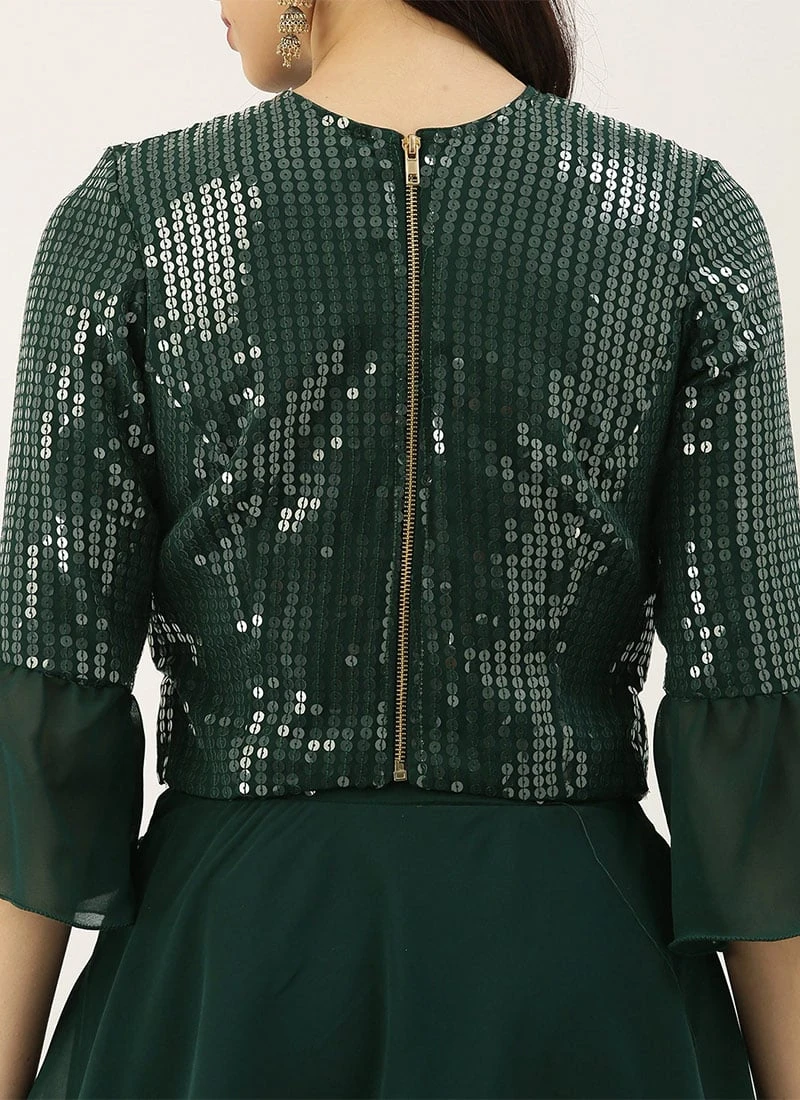 Green Georgette Embroidered Layered Lehenga Wedding Wear 9 Green Georgette Embroidered Layered Lehenga Wedding Wear - Image 7