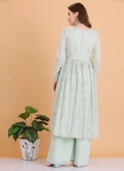 Top From Green Georgette Embroidered Palazzo Suit After Six Wear -ZariGrace Shop Green Georgette Embroidered Palazzo Suit SLBS02304087 b 1