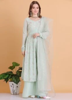 Bottom From Green Georgette Embroidered Palazzo Suit After Six Wear -ZariGrace Shop Green Georgette Embroidered Palazzo Suit SLBS02304087 u
