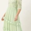Green Georgette Embroidered Ruffle Maxi Dress Festive Wear