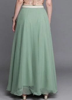Green Georgette Full Circular Skirt Festive Wear -ZariGrace Shop Green Georgette Full Circular Skirt WBBS02307535 b