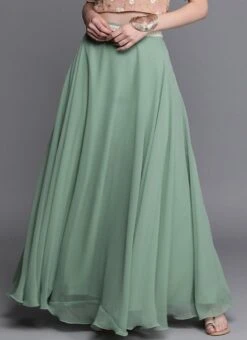 Green Georgette Full Circular Skirt Festive Wear -ZariGrace Shop Green Georgette Full Circular Skirt WBBS02307535 u