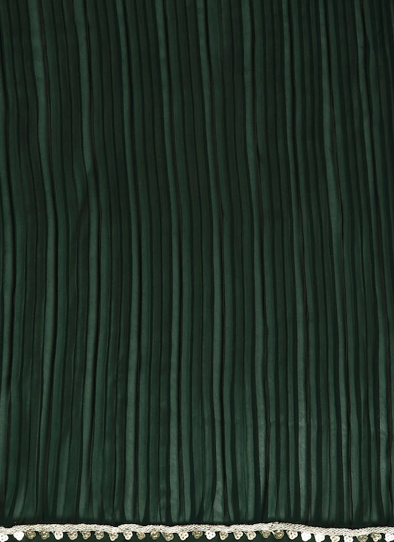 Green Georgette Pleated Ruffle Saree Festive Wear 9 Green Georgette Pleated Ruffle Saree Festive Wear - Image 7