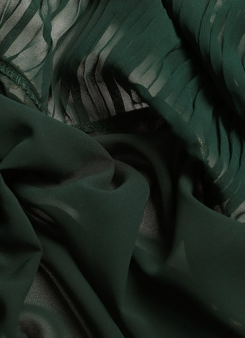 Green Georgette Pleated Ruffle Saree Festive Wear 10 Green Georgette Pleated Ruffle Saree Festive Wear - Image 8