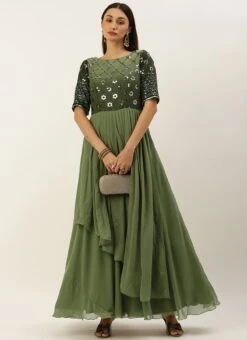 Green Georgette Sequins Embroidery Gown Festive Wear 12 Green Georgette Sequins Embroidery Gown Festive Wear -ZariGrace Shop Green Georgette Sequins Embroidery Gown IWBS02301765 u
