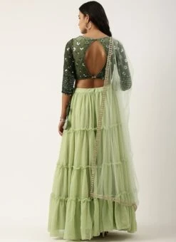 Green Georgette Sequins Embroidery Tiered Gathers Lehenga Wedding Wear Festive Wear -ZariGrace Shop Green Georgette Sequins Embroidery Tiered Gathers Lehenga GHBS02204752 b