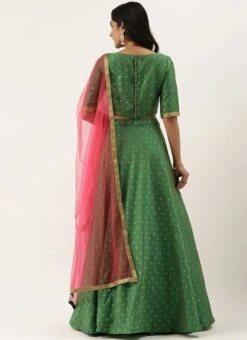 Green Jacquard Boat Neck Choli N Lehenga Set Festive Wear -ZariGrace Shop Green Jacquard Boat Neck Choli N Lehenga Set GHBS02012738 b