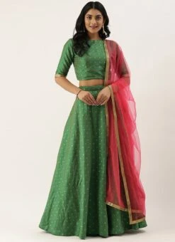 Green Jacquard Boat Neck Choli N Lehenga Set Festive Wear -ZariGrace Shop Green Jacquard Boat Neck Choli N Lehenga Set GHBS02012738 u