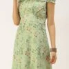 Green Muslin Off Shoulder Dress Festive Wear