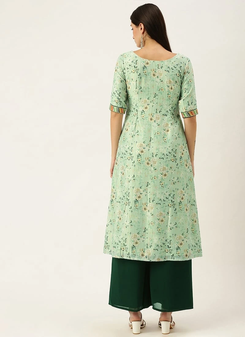 Green Muslin Printed Calf Length Kurta Set After Six Wear 6 Green Muslin Printed Calf Length Kurta Set After Six Wear - Image 4