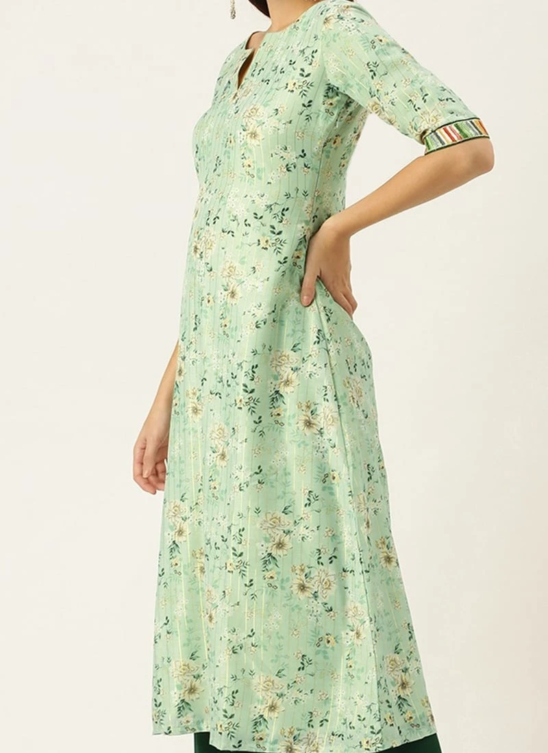 Green Muslin Printed Calf Length Kurta Set After Six Wear 3 Green Muslin Printed Calf Length Kurta Set After Six Wear