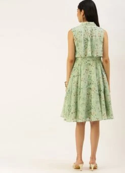 Green Muslin Printed Mini Dress Party Wear 13 Green Muslin Printed Mini Dress Party Wear -ZariGrace Shop Green Muslin Printed Mini Dress DRBS02208445 b