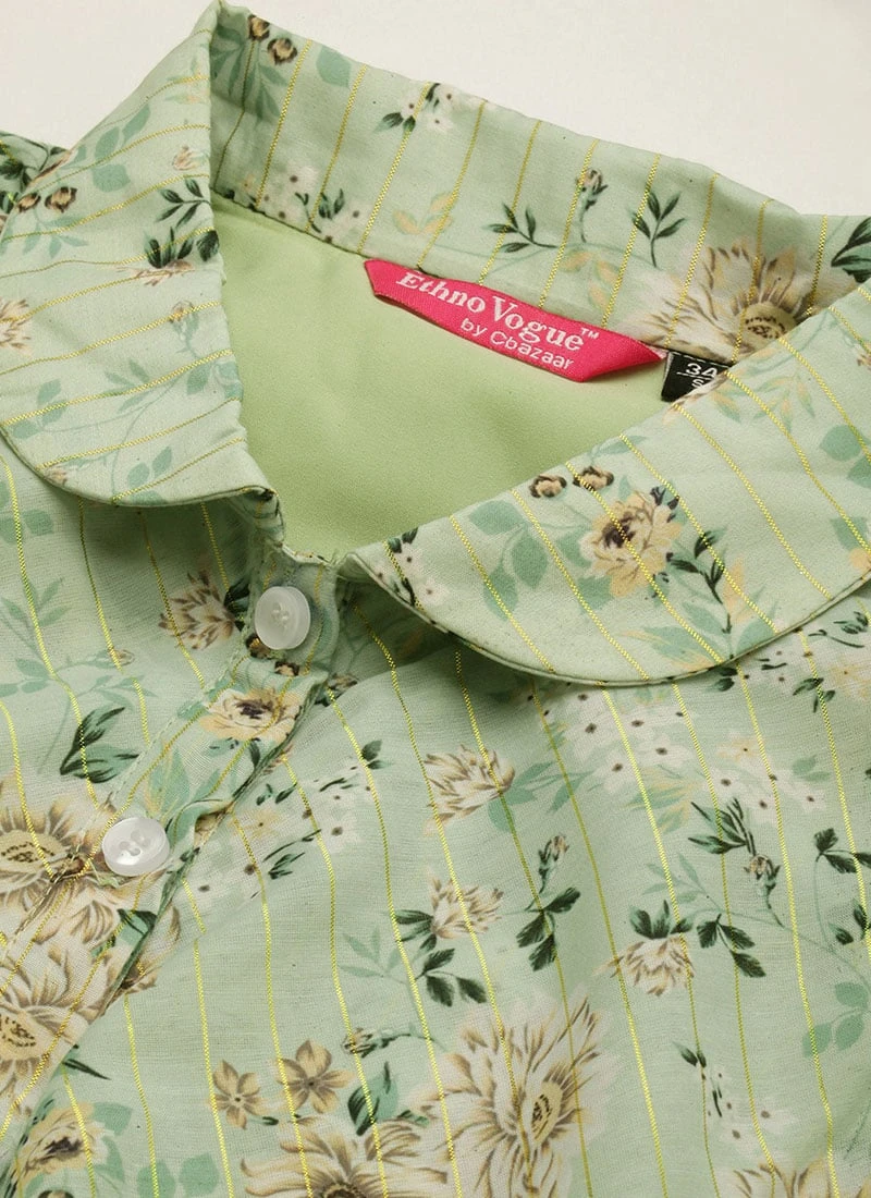 Green Muslin Printed Mini Dress Party Wear 7 Green Muslin Printed Mini Dress Party Wear - Image 5