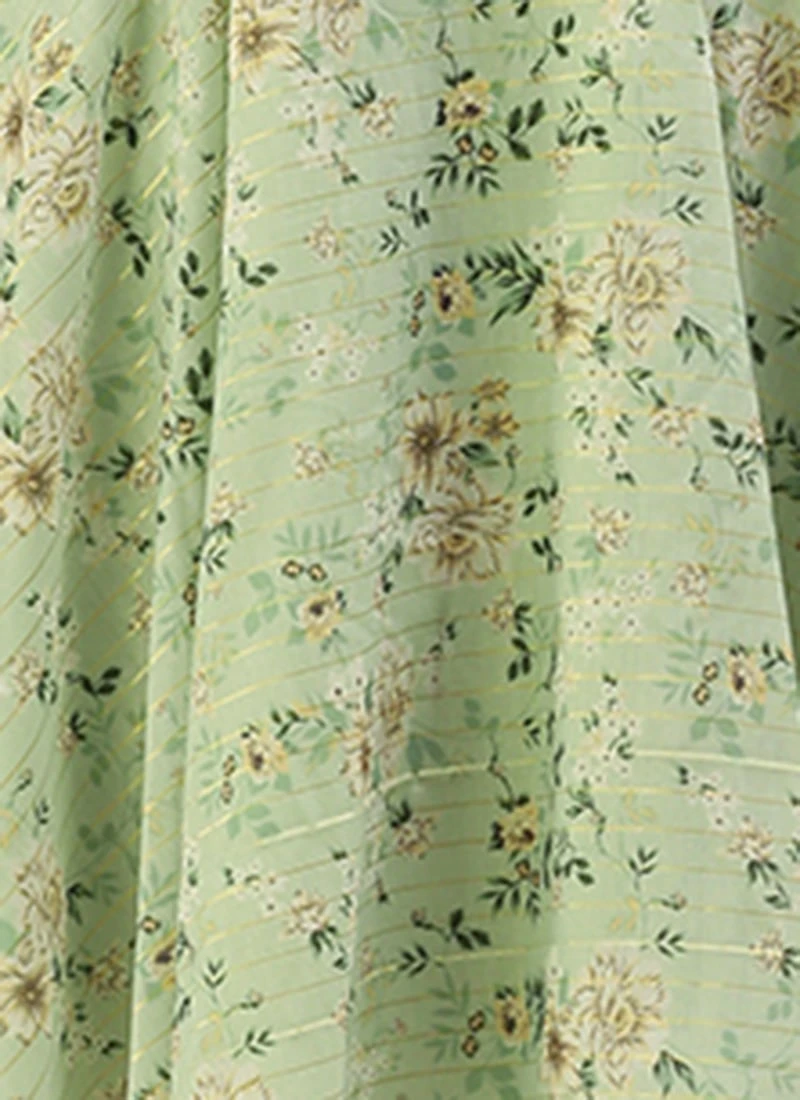 Green Muslin Printed Mini Dress Party Wear 9 Green Muslin Printed Mini Dress Party Wear - Image 7