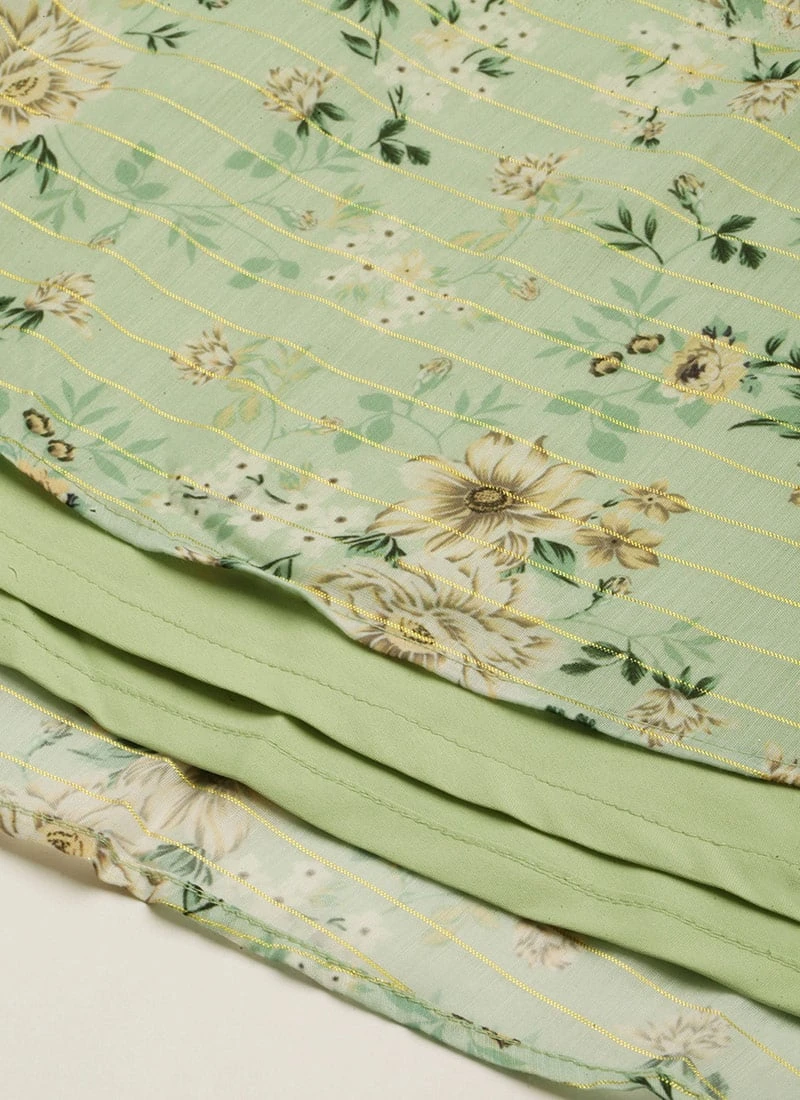 Green Muslin Printed Mini Dress Party Wear 10 Green Muslin Printed Mini Dress Party Wear - Image 8