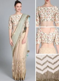 Green N Cream Embroiderd Half N Half Saree Wedding Wear -ZariGrace Shop Green N Cream Embroiderd Half N Half Saree SABS01911776 gl