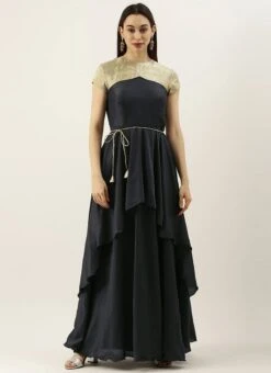 Green N Dark Grey Layered Floor Length Gown Party Wear 12 Green N Dark Grey Layered Floor Length Gown Party Wear -ZariGrace Shop Green N Dark Grey Layered Floor Length Gown IWBS02105368 u