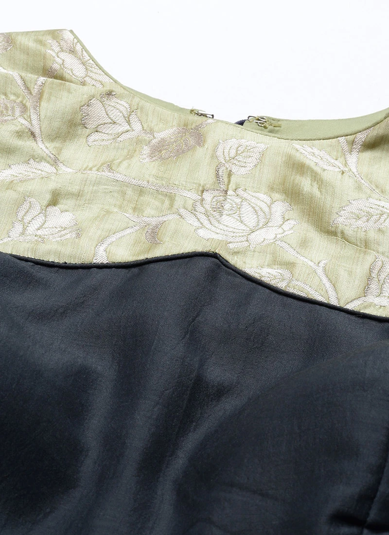 Green N Dark Grey Layered Floor Length Gown Party Wear 7 Green N Dark Grey Layered Floor Length Gown Party Wear - Image 5