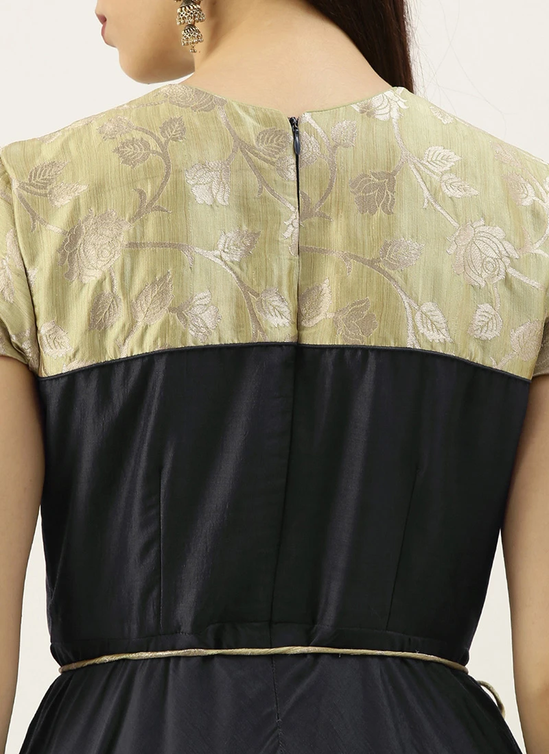 Green N Dark Grey Layered Floor Length Gown Party Wear 8 Green N Dark Grey Layered Floor Length Gown Party Wear - Image 6