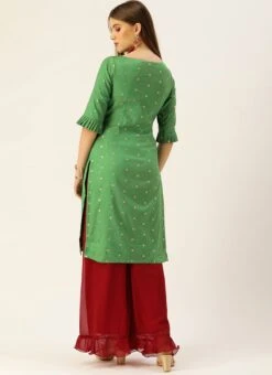 Green N Maroon A Line Palazzo Set Festive Wear -ZariGrace Shop Green N Maroon A Line Palazzo Set KSBS02107558 b