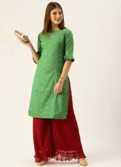 Green N Maroon A Line Palazzo Set Festive Wear -ZariGrace Shop Green N Maroon A Line Palazzo Set KSBS02107558 u
