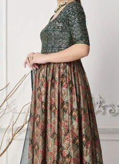 Green N Multicolored Chinon Salwar Set Wedding Wear