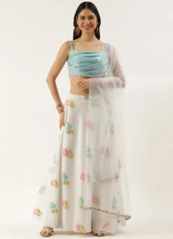 Green N Off White Organza Jacquard Lehenga Festive Wear -ZariGrace Shop Green N Off White Organza Jacquard Lehenga GHBS02206273 u