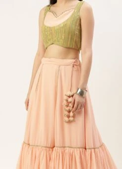 Dupatta From Green N Peach Sequin Embroidered Lehenga After Six Wear