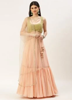 Dupatta From Green N Peach Sequin Embroidered Lehenga After Six Wear -ZariGrace Shop Green N Peach Sequin Embroidered Lehenga GHBS02211213 u 1