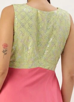 Green N Pink Cotton Sequins Embroidery Maxi Dress Festive Wear 15 Green N Pink Cotton Sequins Embroidery Maxi Dress Festive Wear -ZariGrace Shop Green N Pink Cotton Sequins Embroidery Maxi Dress DRBS02212595 rrc2