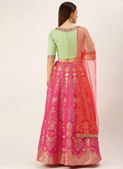 Green N Pink Jacquard Taffeta Fabric Kali Lehenga Festive Wear -ZariGrace Shop Green N Pink Jacquard Taffeta Fabric Kali Lehenga GHBS02109732 b
