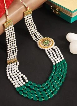 Green N White Brass Necklace Party Wear -ZariGrace Shop Green N White Brass Necklace JYMPF9874 b