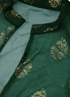 Green Organza Foil Printed Jacket Style Dress Festive Wear -ZariGrace Shop Green Organza Foil Printed Jacket Style Dress DRBS02209702 rrc1